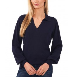 Women's Polo V-Neck Sweater Dark Forest $17.15 Sweaters