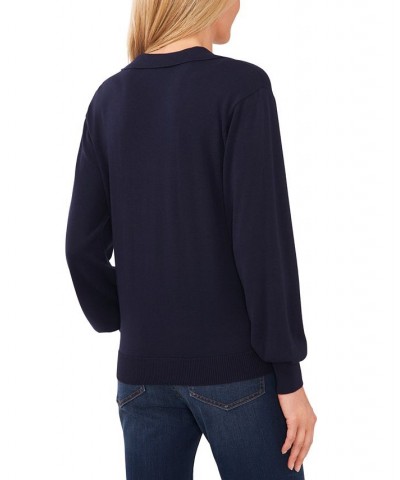 Women's Polo V-Neck Sweater Dark Forest $17.15 Sweaters