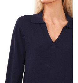 Women's Polo V-Neck Sweater Dark Forest $17.15 Sweaters