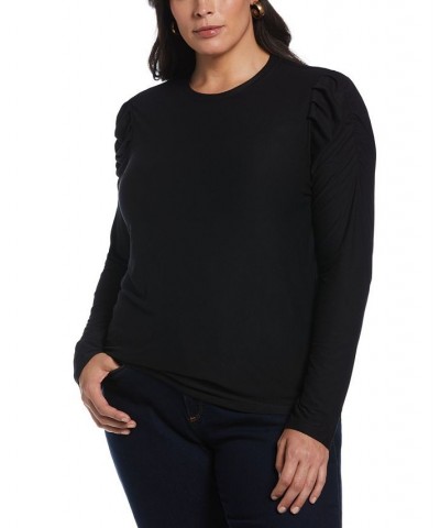 Plus Size Crew Neck Puff Long Sleeve Top Black $25.60 Tops