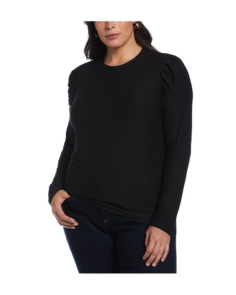 Plus Size Crew Neck Puff Long Sleeve Top Black $25.60 Tops