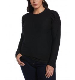 Plus Size Crew Neck Puff Long Sleeve Top Black $25.60 Tops