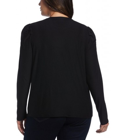 Plus Size Crew Neck Puff Long Sleeve Top Black $25.60 Tops