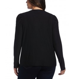 Plus Size Crew Neck Puff Long Sleeve Top Black $25.60 Tops