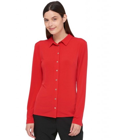 Women’s Point-Collar Blouse Red $40.32 Tops
