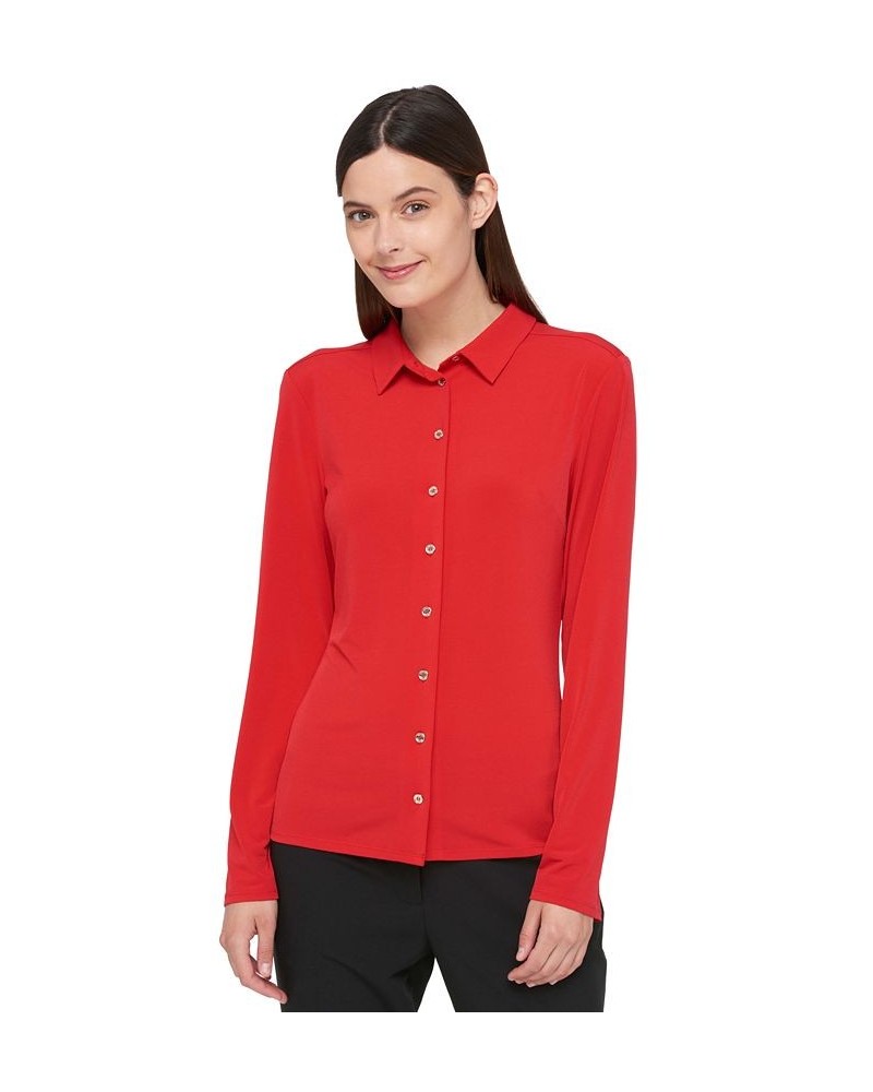 Women’s Point-Collar Blouse Red $40.32 Tops