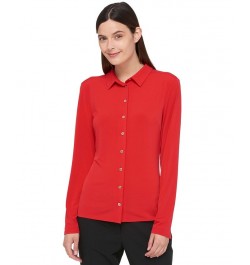 Women’s Point-Collar Blouse Red $40.32 Tops