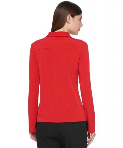 Women’s Point-Collar Blouse Red $40.32 Tops