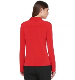 Women’s Point-Collar Blouse Red $40.32 Tops