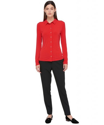 Women’s Point-Collar Blouse Red $40.32 Tops