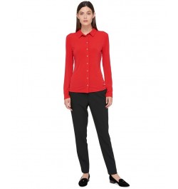 Women’s Point-Collar Blouse Red $40.32 Tops