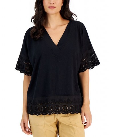 Women's Lace-Trimmed Tunic Deep Black $11.14 Tops