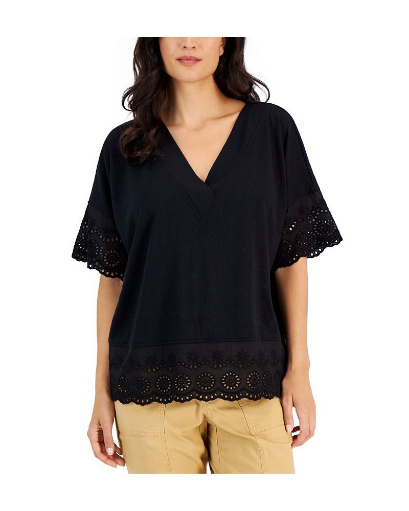 Women's Lace-Trimmed Tunic Deep Black $11.14 Tops