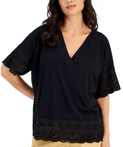 Women's Lace-Trimmed Tunic Deep Black $11.14 Tops