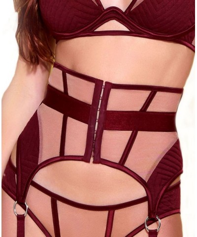 Women's Chya Quilted and Mesh Waist Cincher with Big O Ring and Center Front Hook and Eye Details Red $30.42 Lingerie