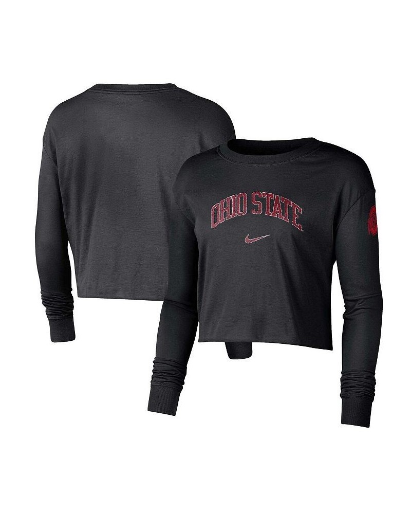 Women's Black Ohio State Buckeyes 2-Hit Cropped Long Sleeve Logo T-shirt Black $24.00 Tops