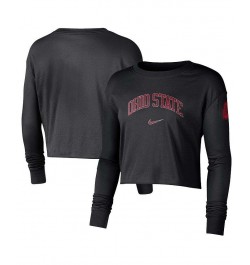 Women's Black Ohio State Buckeyes 2-Hit Cropped Long Sleeve Logo T-shirt Black $24.00 Tops