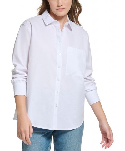 Petite Long-Sleeve Poplin Button-Down Shirt White $25.87 Tops
