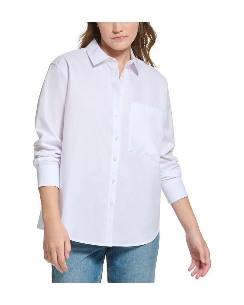 Petite Long-Sleeve Poplin Button-Down Shirt White $25.87 Tops