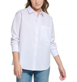 Petite Long-Sleeve Poplin Button-Down Shirt White $25.87 Tops