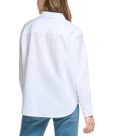 Petite Long-Sleeve Poplin Button-Down Shirt White $25.87 Tops