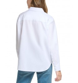 Petite Long-Sleeve Poplin Button-Down Shirt White $25.87 Tops