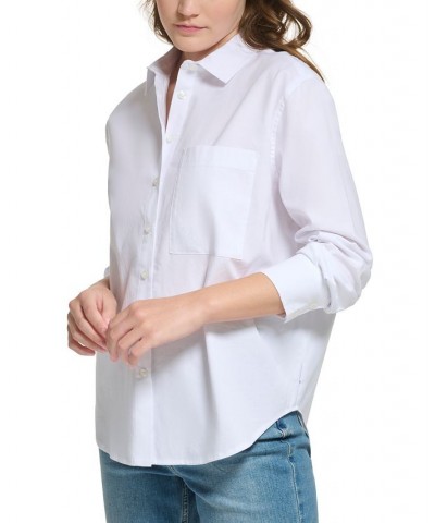 Petite Long-Sleeve Poplin Button-Down Shirt White $25.87 Tops