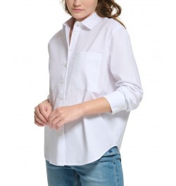 Petite Long-Sleeve Poplin Button-Down Shirt White $25.87 Tops