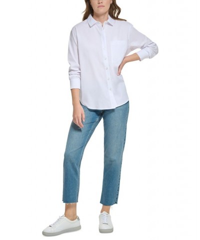 Petite Long-Sleeve Poplin Button-Down Shirt White $25.87 Tops