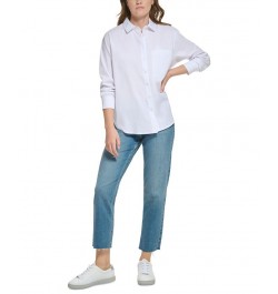 Petite Long-Sleeve Poplin Button-Down Shirt White $25.87 Tops