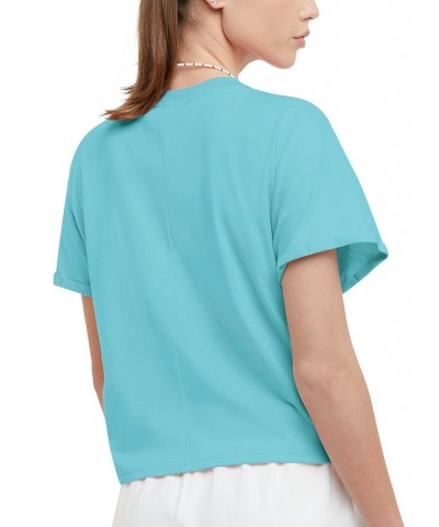 Women's Tie-Front Logo-Print T-Shirt Light Sky Blue $18.00 Tops