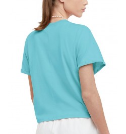 Women's Tie-Front Logo-Print T-Shirt Light Sky Blue $18.00 Tops