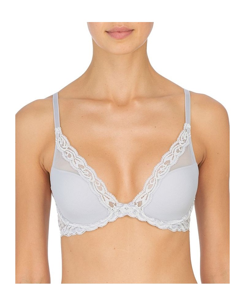 Feathers Contour Plunge Lace-Trim Bra 730023 Silver $30.48 Bras