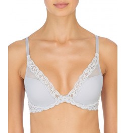 Feathers Contour Plunge Lace-Trim Bra 730023 Silver $30.48 Bras