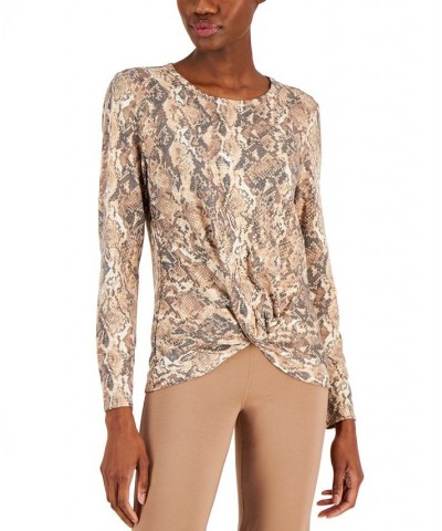 Women's Long-Sleeve Twist-Front Top Chocolate Malt $13.98 Tops