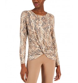 Women's Long-Sleeve Twist-Front Top Chocolate Malt $13.98 Tops