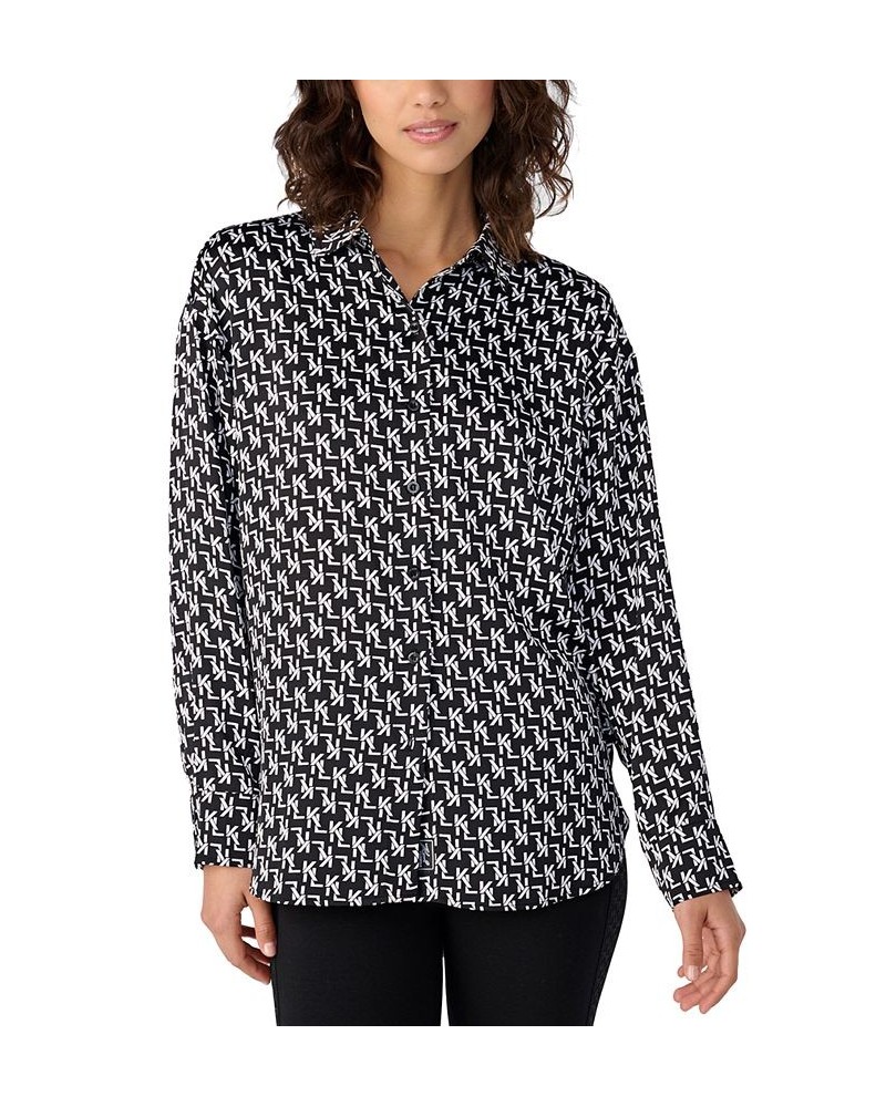 Women's Monogram-Print Blouse Black $51.74 Tops