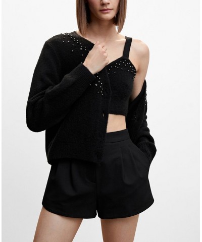 Women's Knitted Metallic Details Cardigan Black $38.70 Sweaters