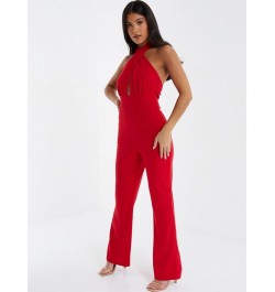 Women's Halter Neck Palazzo Jumpsuit Red $35.20 Pants