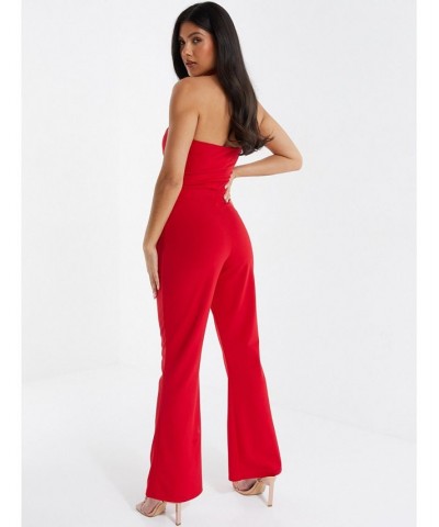 Women's Halter Neck Palazzo Jumpsuit Red $35.20 Pants