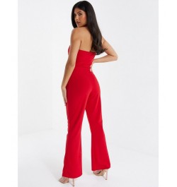 Women's Halter Neck Palazzo Jumpsuit Red $35.20 Pants