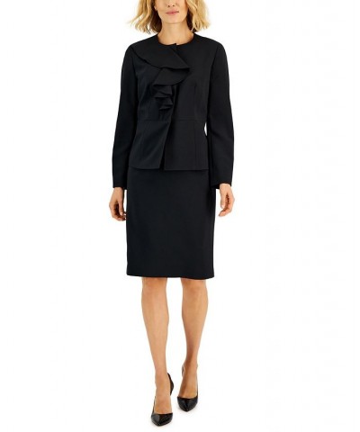 Women's Ruffled Stretch Crepe Skirt Suit Regular & Petite Black $56.35 Suits