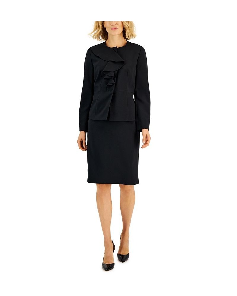 Women's Ruffled Stretch Crepe Skirt Suit Regular & Petite Black $56.35 Suits