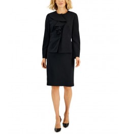 Women's Ruffled Stretch Crepe Skirt Suit Regular & Petite Black $56.35 Suits