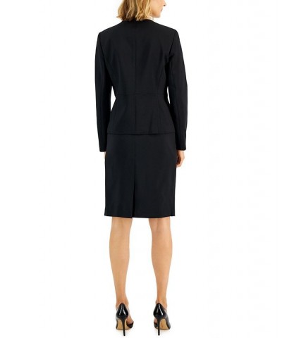 Women's Ruffled Stretch Crepe Skirt Suit Regular & Petite Black $56.35 Suits