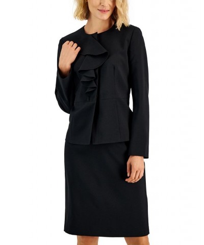 Women's Ruffled Stretch Crepe Skirt Suit Regular & Petite Black $56.35 Suits