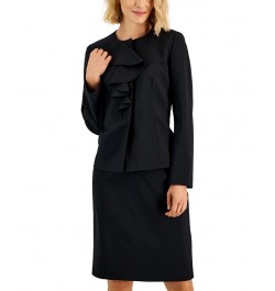 Women's Ruffled Stretch Crepe Skirt Suit Regular & Petite Black $56.35 Suits