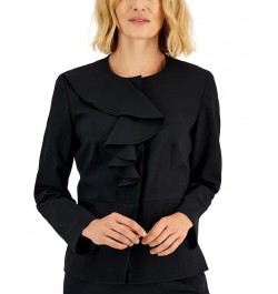 Women's Ruffled Stretch Crepe Skirt Suit Regular & Petite Black $56.35 Suits