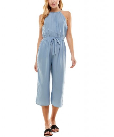 Juniors' Solid Cropped Keyhole-Back Jumpsuit Chambray $26.95 Pants