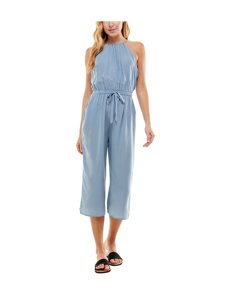 Juniors' Solid Cropped Keyhole-Back Jumpsuit Chambray $26.95 Pants